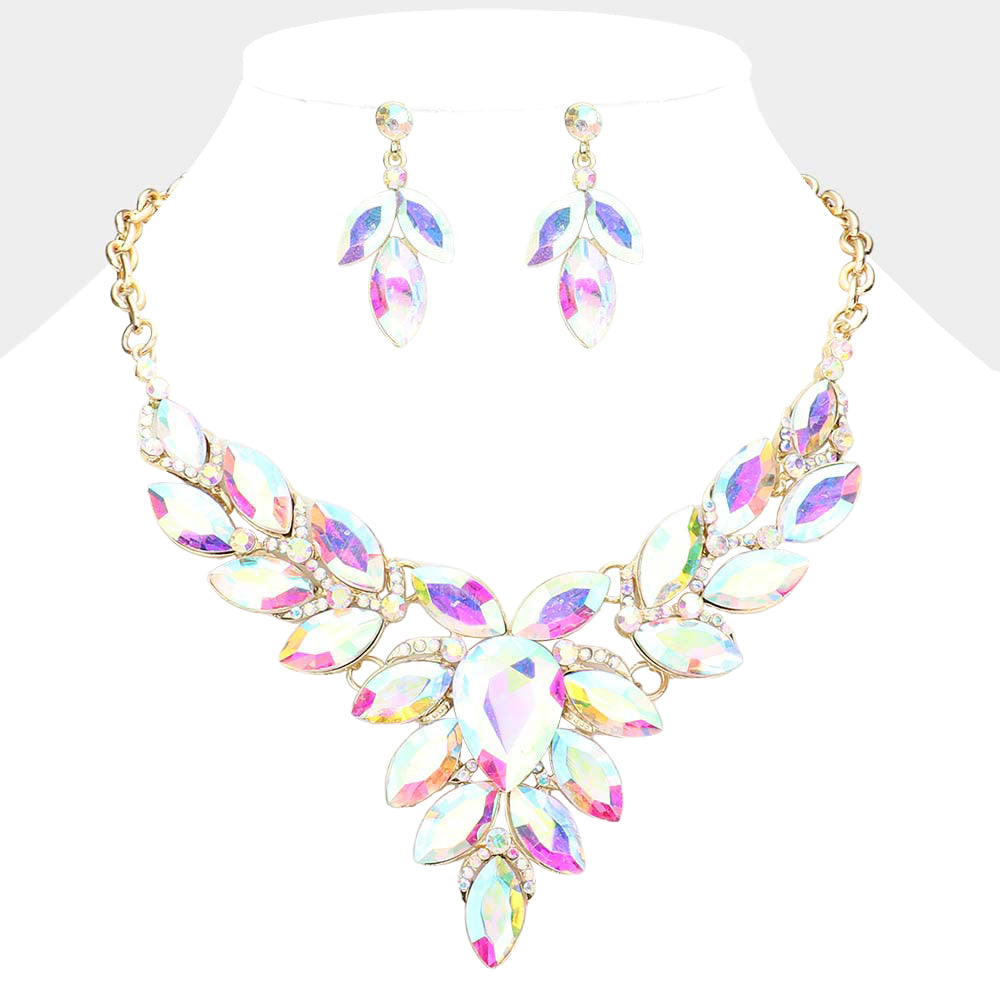 iLLASPARKZ Teardrop Center Marquise Stone Cluster Evening Necklace