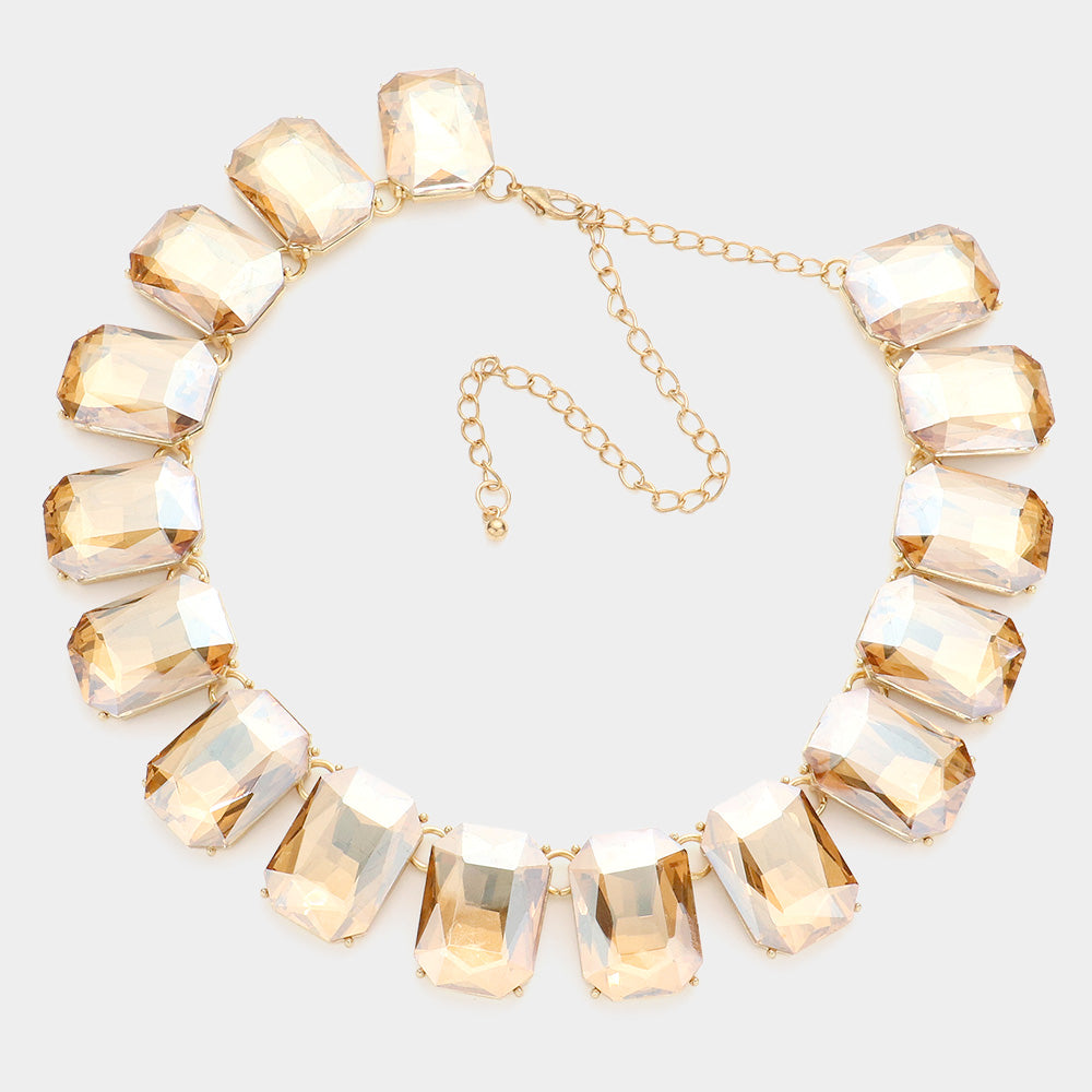 iLLASPARKZ Emerald Cut Stone Link Evening Necklace