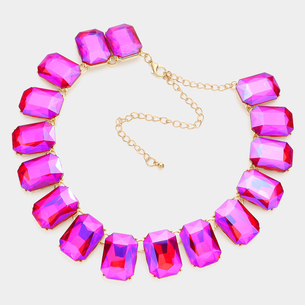 iLLASPARKZ Emerald Cut Stone Link Evening Necklace