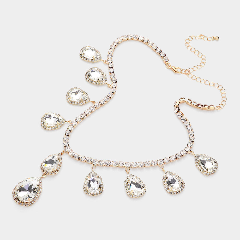 iLLASPARKZ Teardrop Glass Stone Cluster Station Evening Necklace