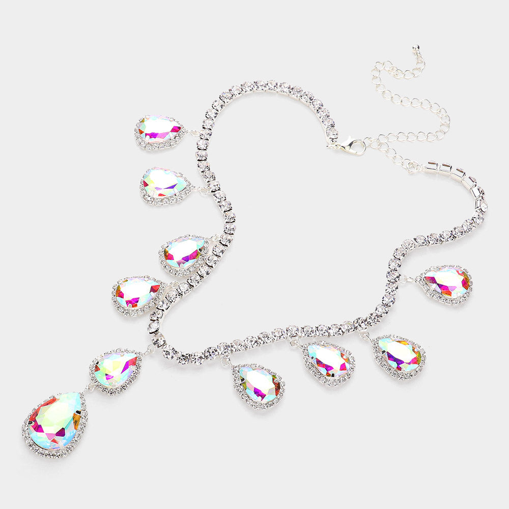 iLLASPARKZ Teardrop Glass Stone Cluster Station Evening Necklace