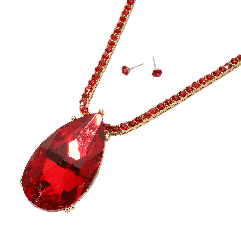 iLLASPARKZ Oversized Teardrop Glass Stone Pendant Bling Studded Chunky Chain Necklace