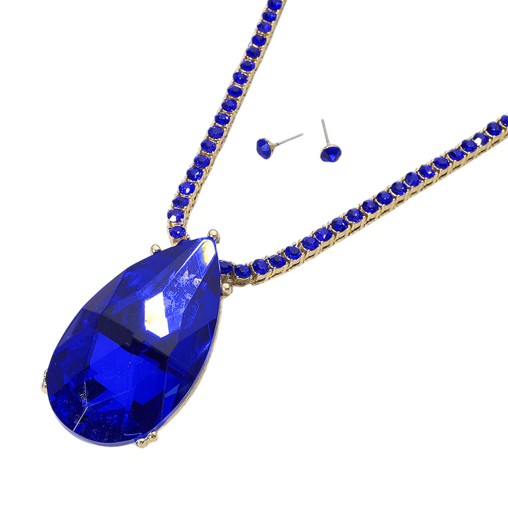 iLLASPARKZ Oversized Teardrop Glass Stone Pendant Bling Studded Chunky Chain Necklace