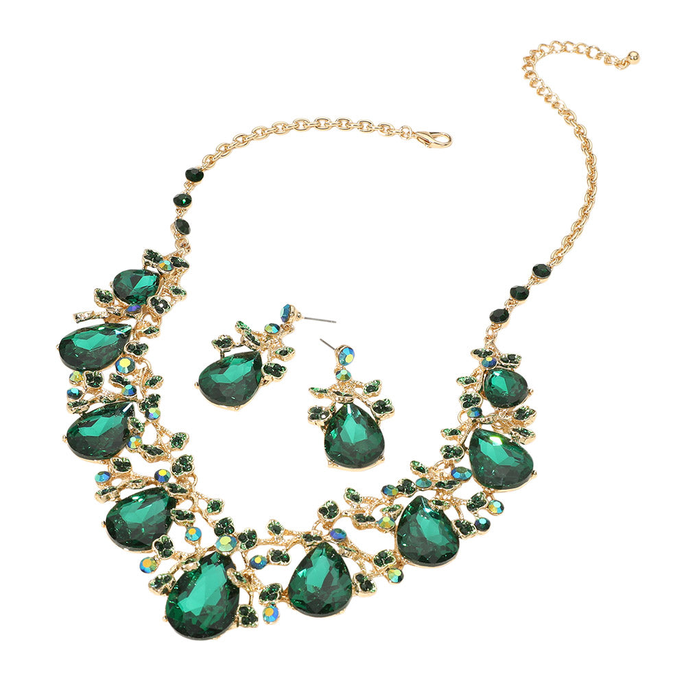 iLLASPARKZ Teardrop Crystal Rhinestone Floral Vine Evening Necklace