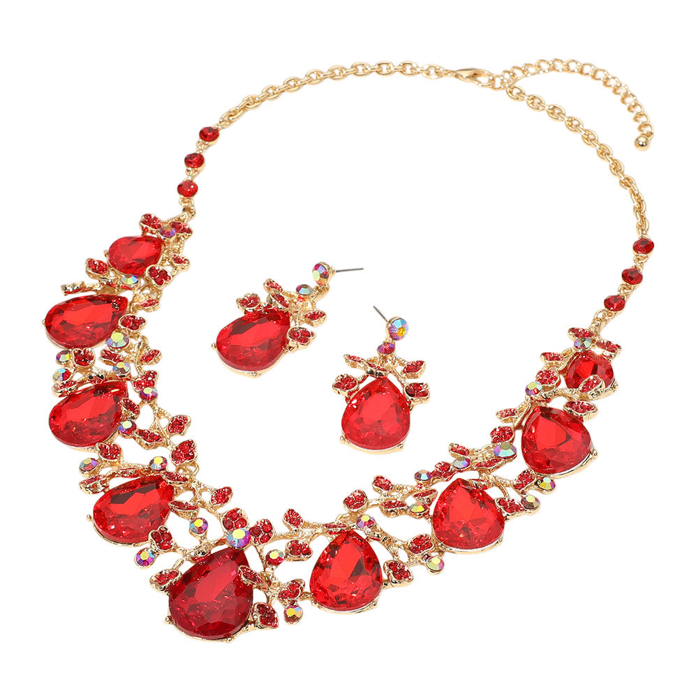 iLLASPARKZ Teardrop Crystal Rhinestone Floral Vine Evening Necklace