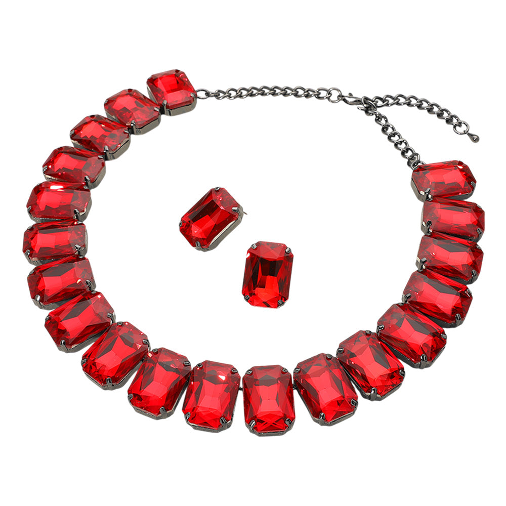 iLLASPARKZ Emerald Cut Stone Collar Evening Necklace