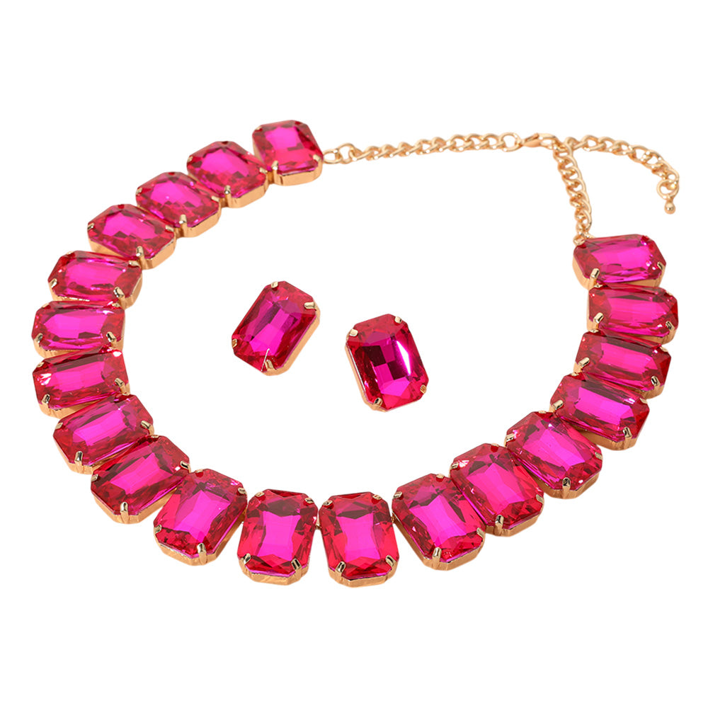 iLLASPARKZ Emerald Cut Stone Collar Evening Necklace