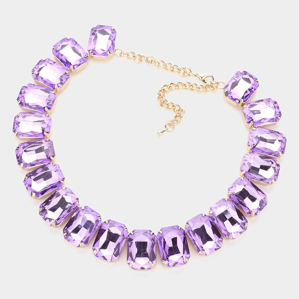 iLLASPARKZ Emerald Cut Stone Collar Evening Necklace