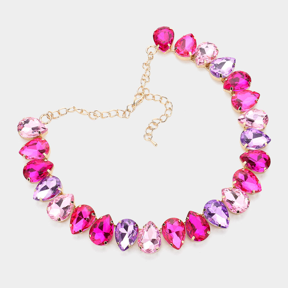 iLLASPARKZ Teardrop Stone Cluster Link Evening Necklace