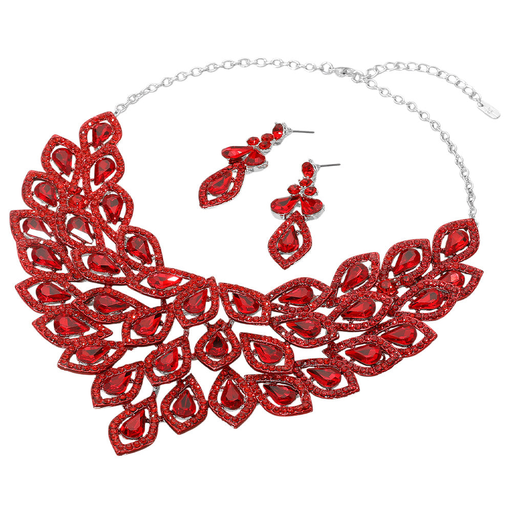 iLLASPARKZ Teardrop Centered Rhinestone Trimmed Cluster Evening Necklace