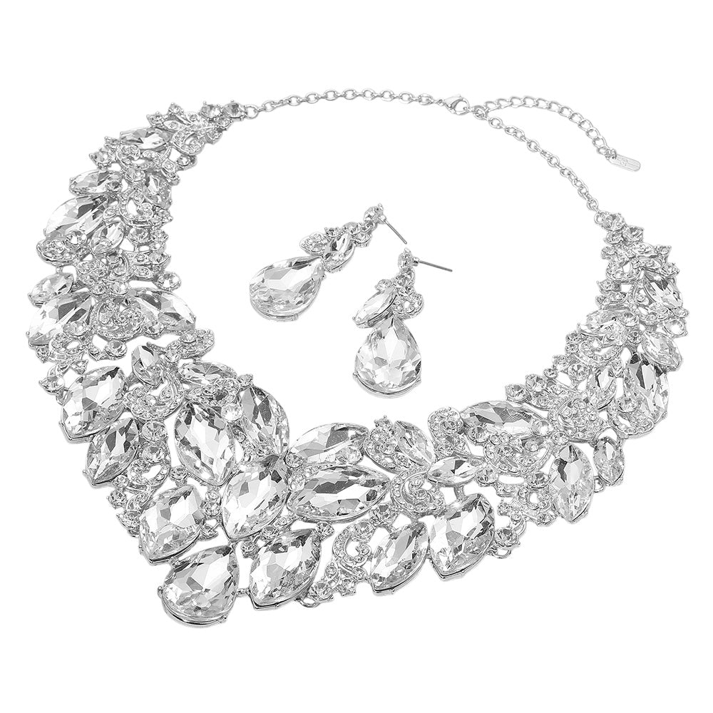iLLASPARKZ Marquise Stone Cluster Accented Evening Necklace