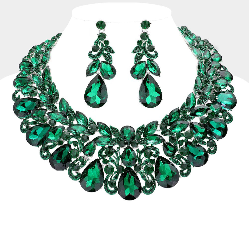 iLLASPARKZ Teardrop Stone Cluster Accented Evening Necklace
