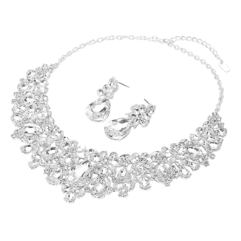 iLLASPARKZ Teardrop Stone Cluster Embellished Evening Necklace