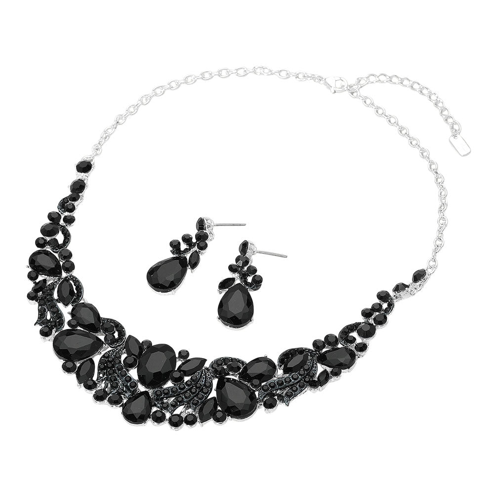iLLASPARKZ Teardrop Marquise Stone Cluster Embellished Collar Evening Necklace