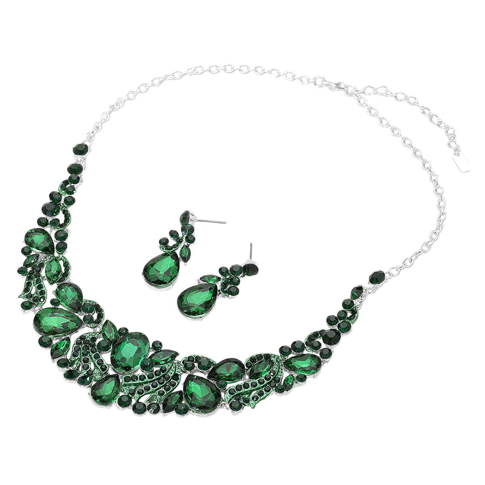 iLLASPARKZ Teardrop Marquise Stone Cluster Embellished Collar Evening Necklace