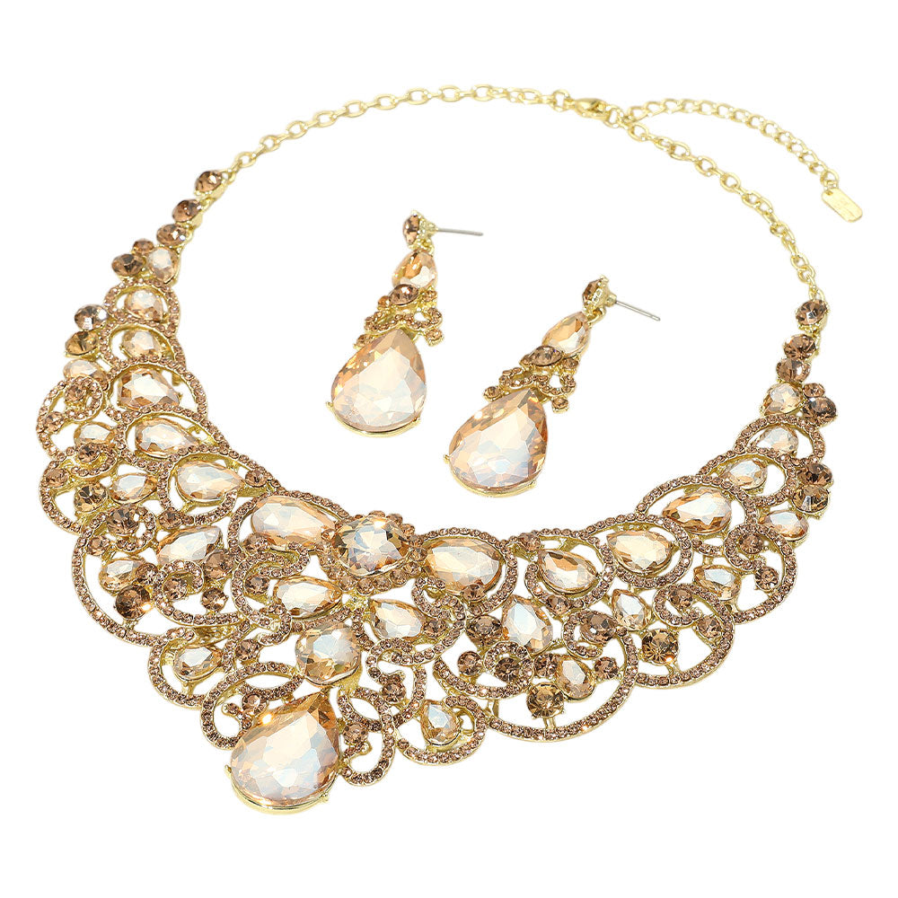iLLASPARKZ Teardrop Stone Cluster Embellished Collar Evening Necklace