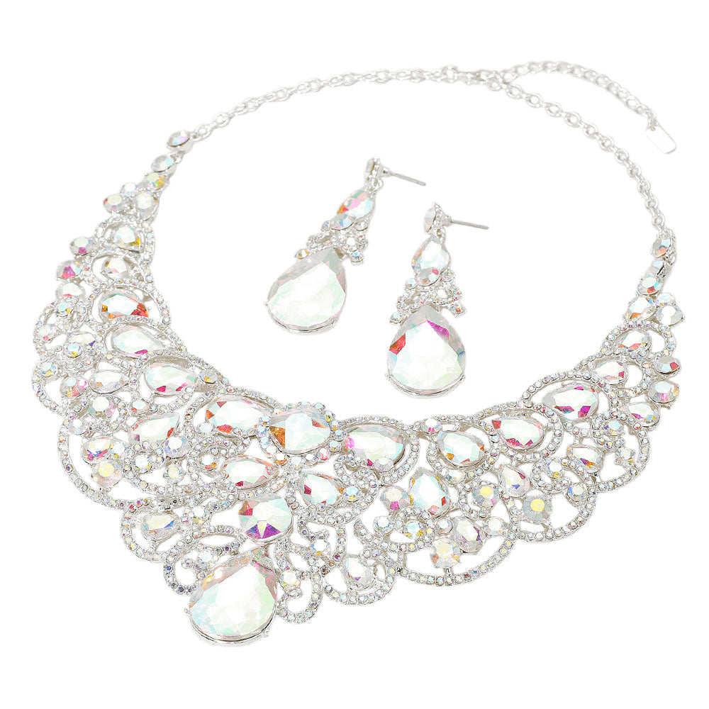 iLLASPARKZ Teardrop Stone Cluster Embellished Collar Evening Necklace
