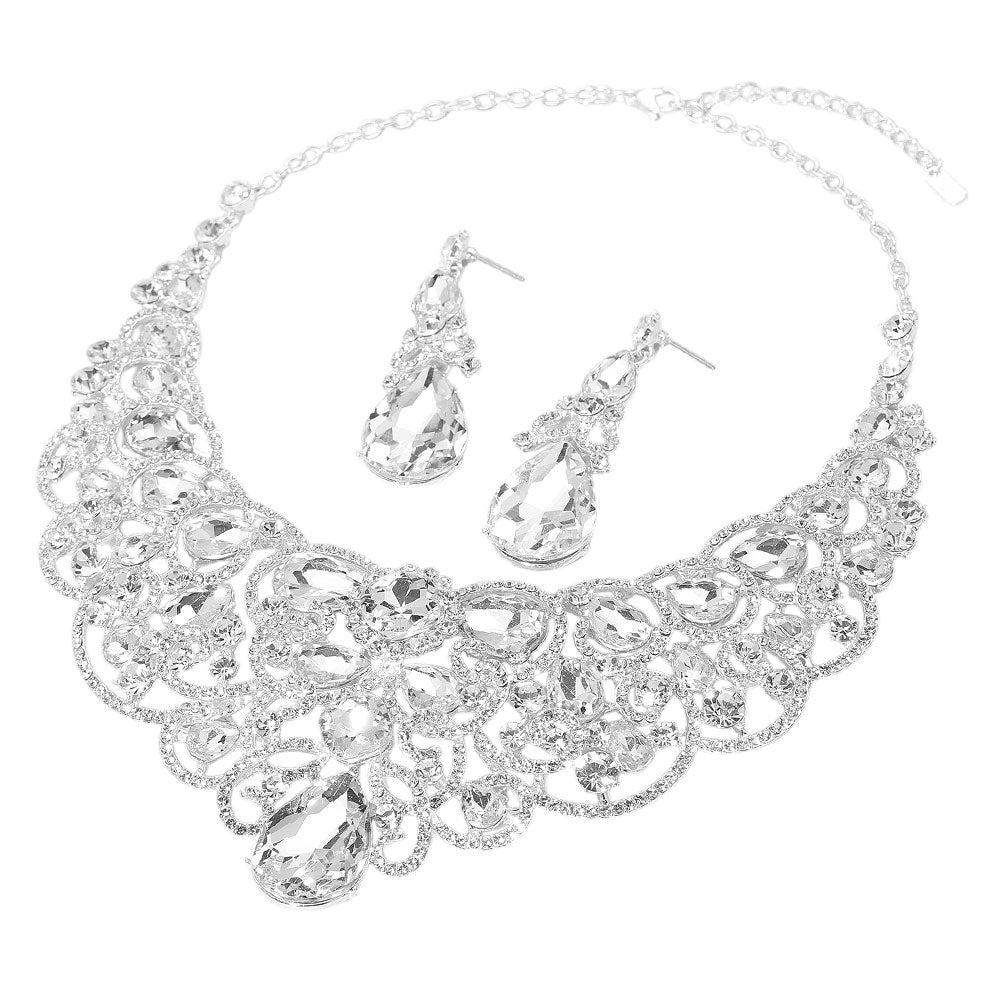iLLASPARKZ Teardrop Stone Cluster Embellished Collar Evening Necklace