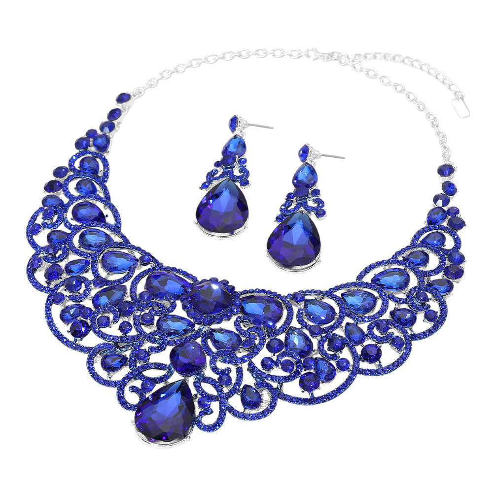 iLLASPARKZ Teardrop Stone Cluster Embellished Collar Evening Necklace