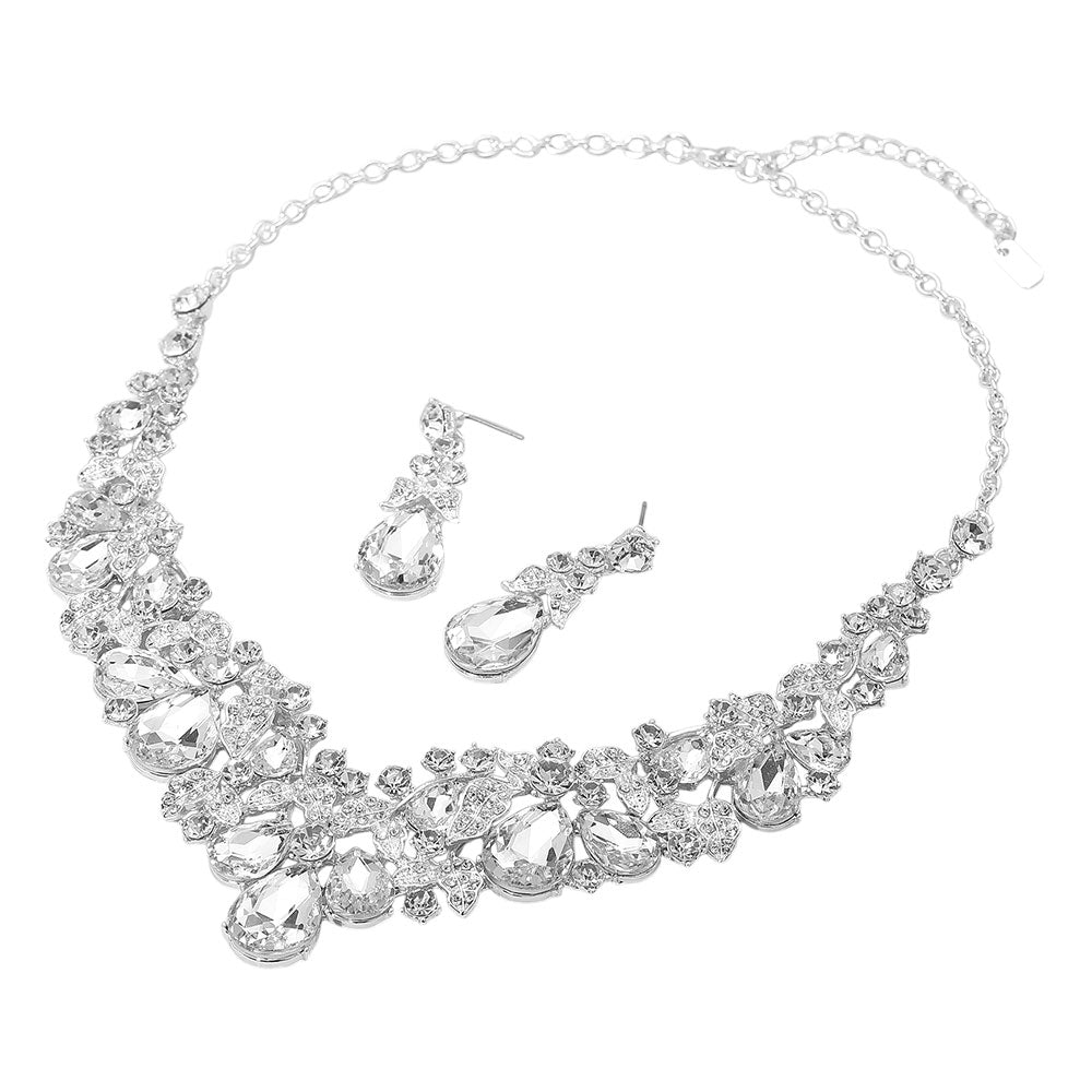 iLLASPARKZ Teardrop Stone Cluster Embellished Collar Evening Necklace