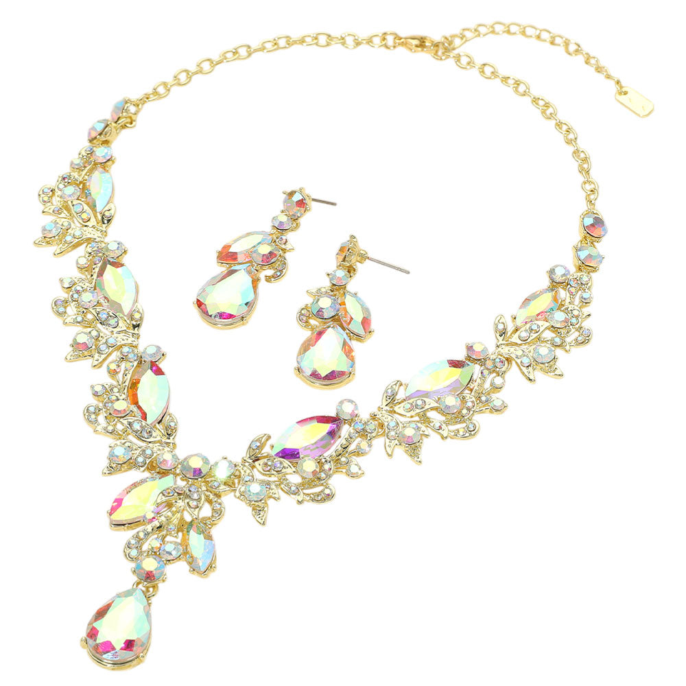 iLLASPARKZ Teardrop Stone Cluster Pendant Marquise Rhinestone Embellished Evening Necklace