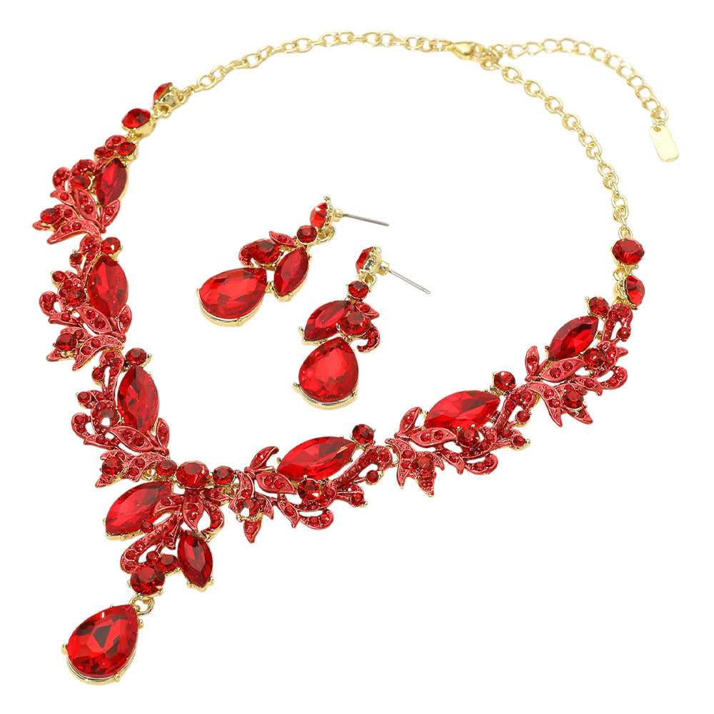 iLLASPARKZ Teardrop Stone Cluster Pendant Marquise Rhinestone Embellished Evening Necklace