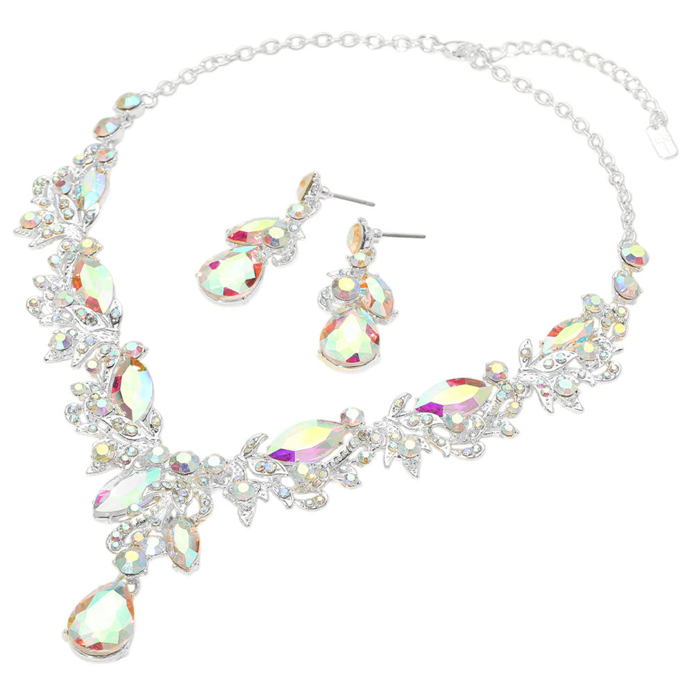 iLLASPARKZ Teardrop Stone Cluster Pendant Marquise Rhinestone Embellished Evening Necklace