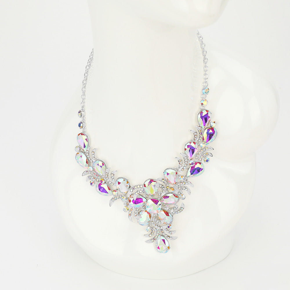 iLLASPARKZ Teardrop Glass Stone Flower Pointed Evening Necklace