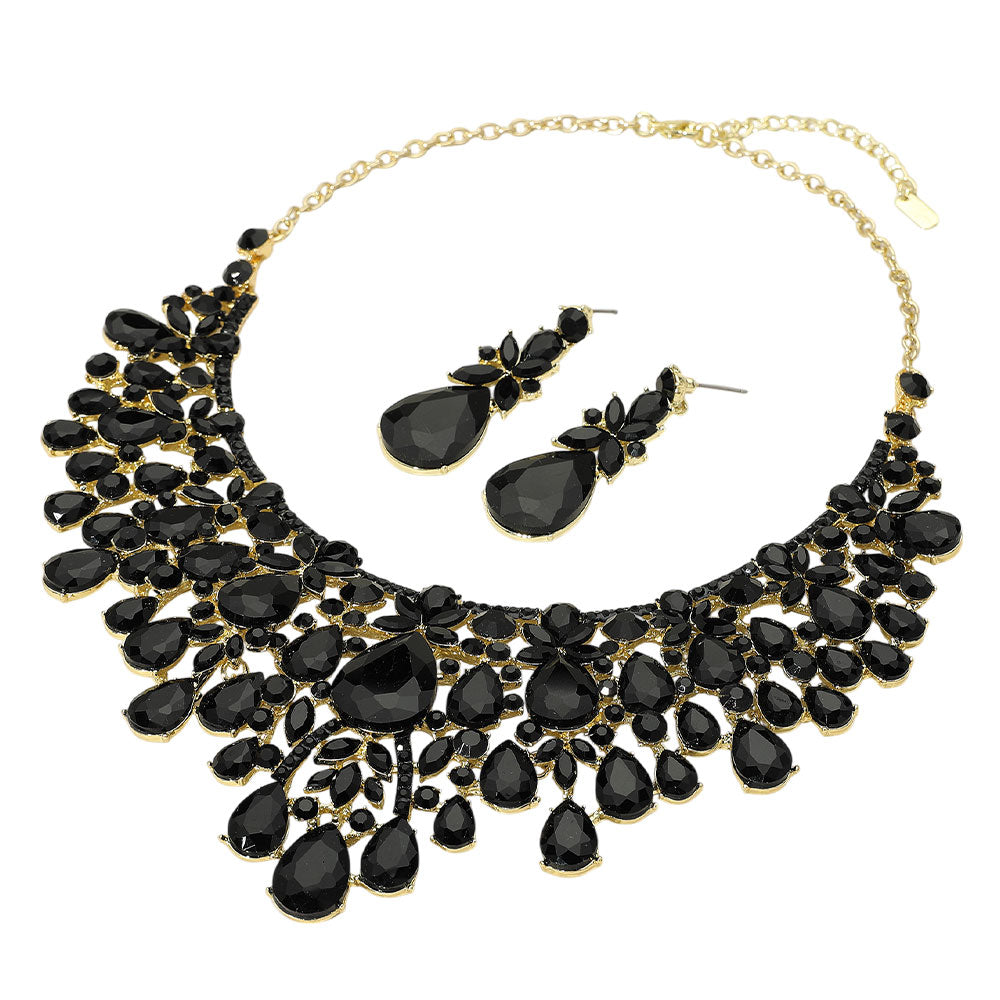 iLLASPARKZ Teardrop Stone Cluster Embellished Statement Evening Necklace