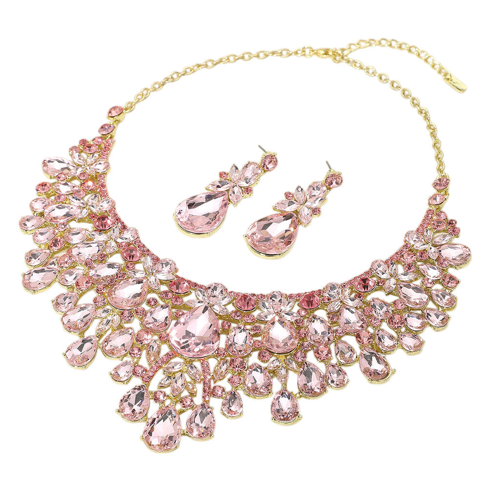 iLLASPARKZ Teardrop Stone Cluster Embellished Statement Evening Necklace