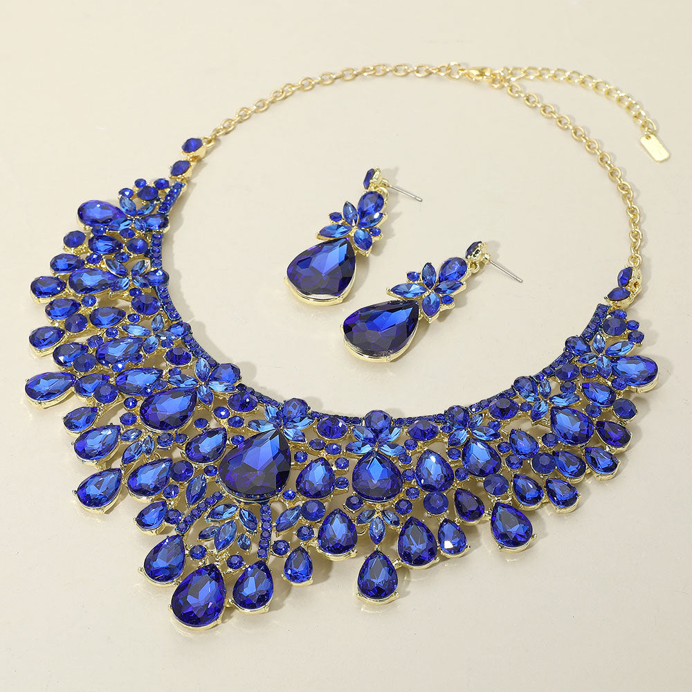 iLLASPARKZ Teardrop Stone Cluster Embellished Statement Evening Necklace