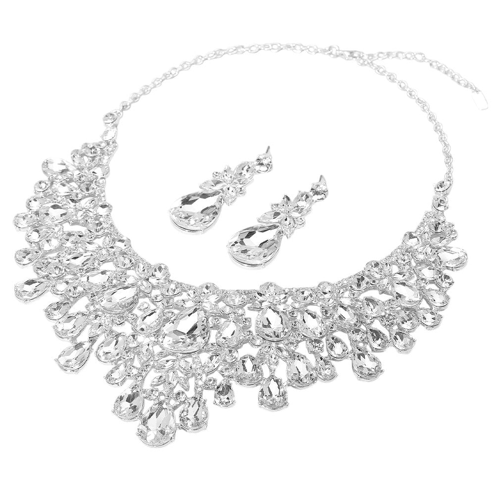 iLLASPARKZ Teardrop Stone Cluster Embellished Statement Evening Necklace