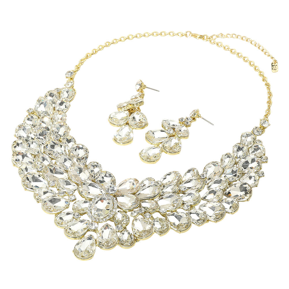 iLLASPARKZ Teardrop Stone Cluster Statement Evening Necklace