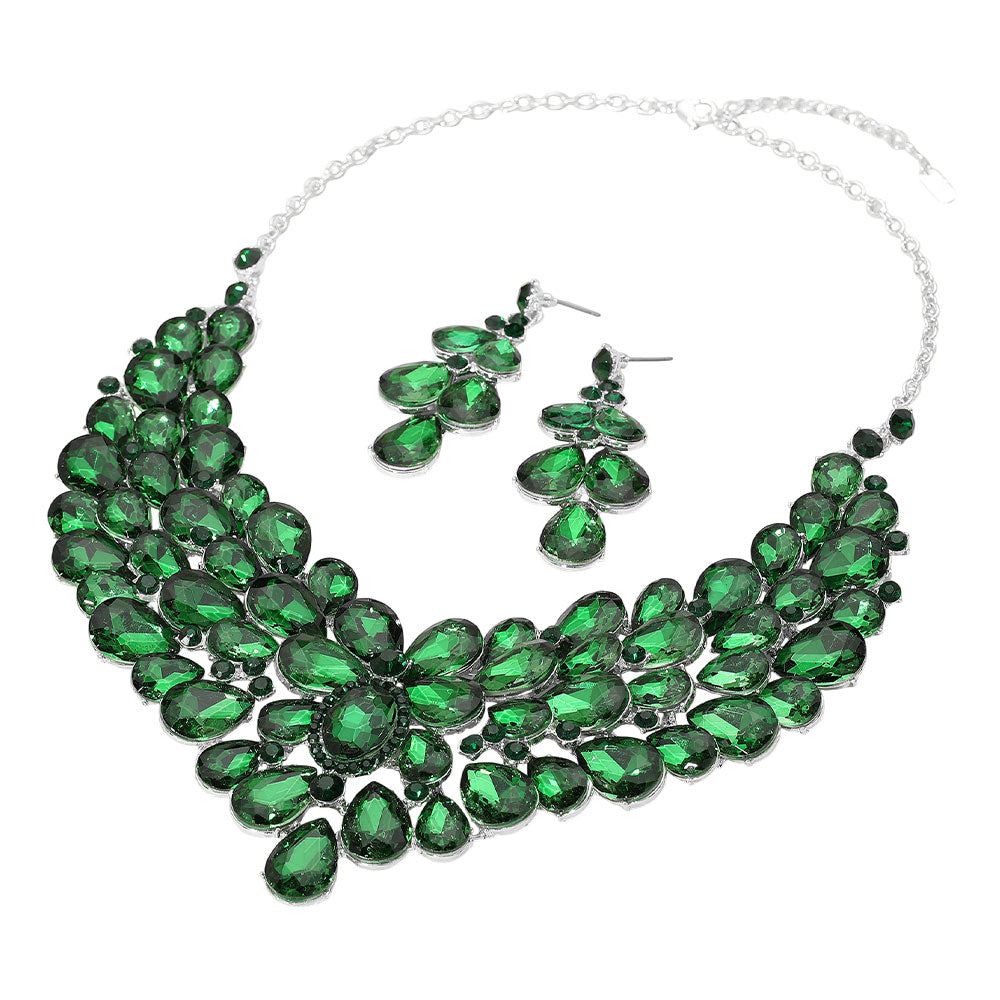 iLLASPARKZ Teardrop Stone Cluster Statement Evening Necklace