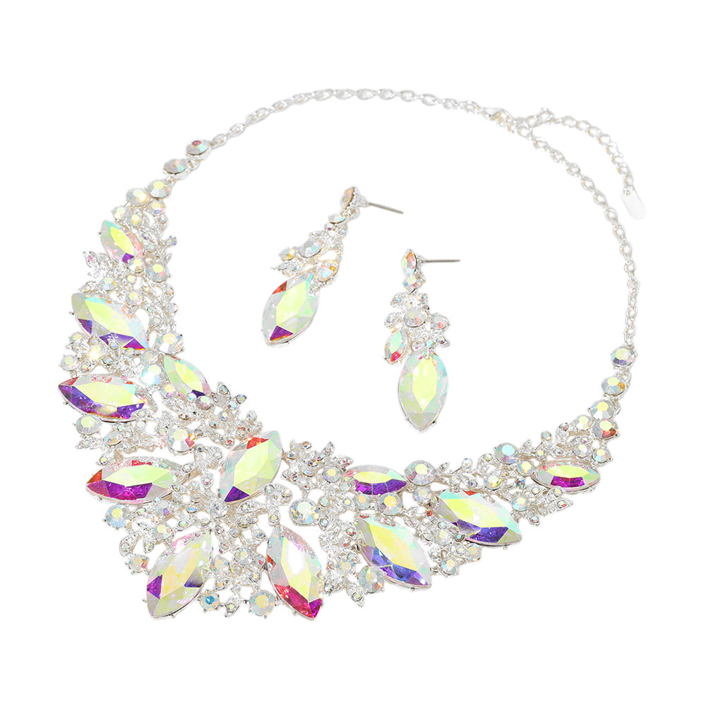 iLLASPARKZ Marquise Stone Cluster Embellished Evening Necklace