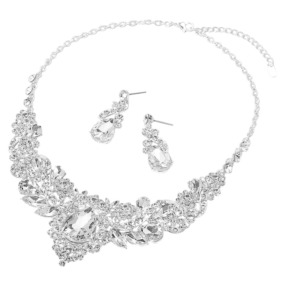 iLLASPARKZ Teardrop Marquise Stone Cluster Embellished Evening Necklace
