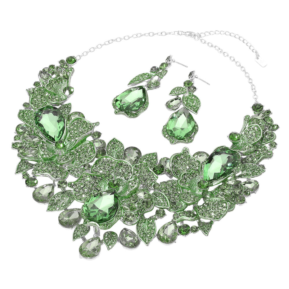 iLLASPARKZ Teardrop Stone Cluster Accent Rhinestone Paved Floral Embellished Collar Statement Evening Necklace