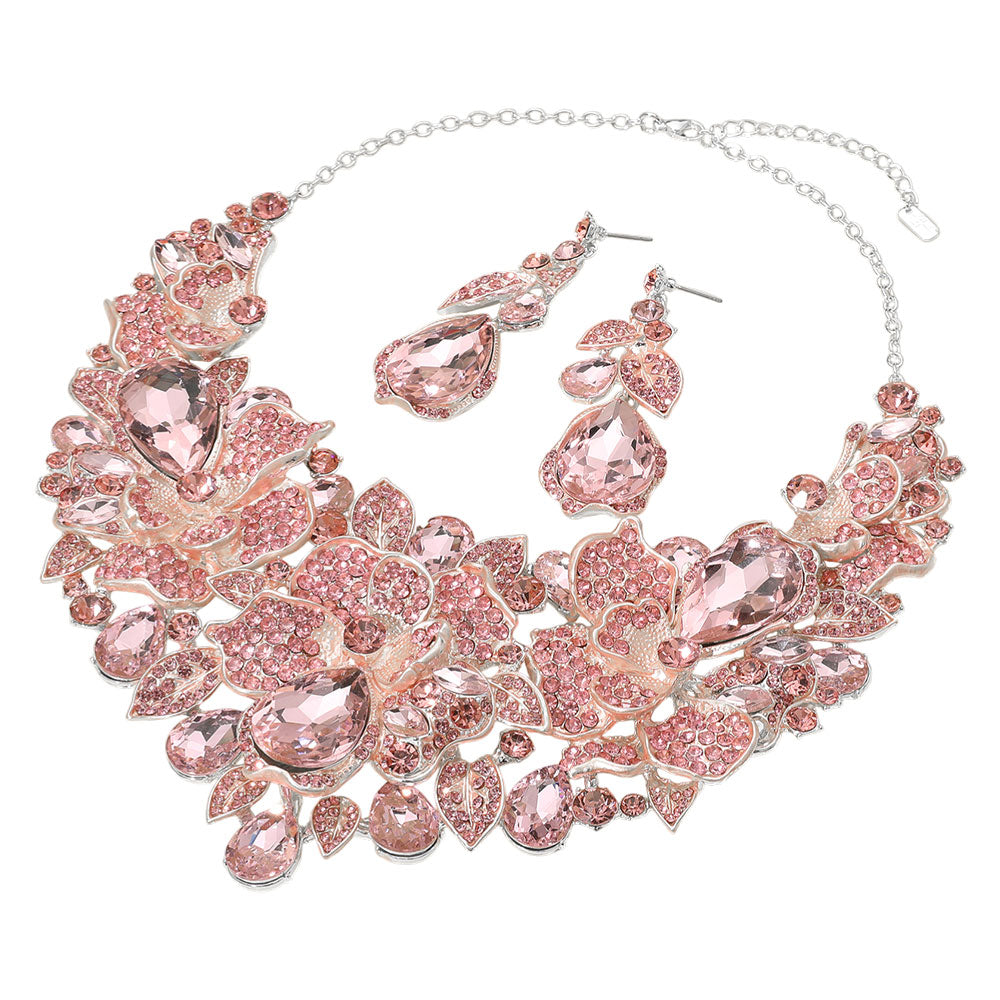 iLLASPARKZ Teardrop Stone Cluster Accent Rhinestone Paved Floral Embellished Collar Statement Evening Necklace