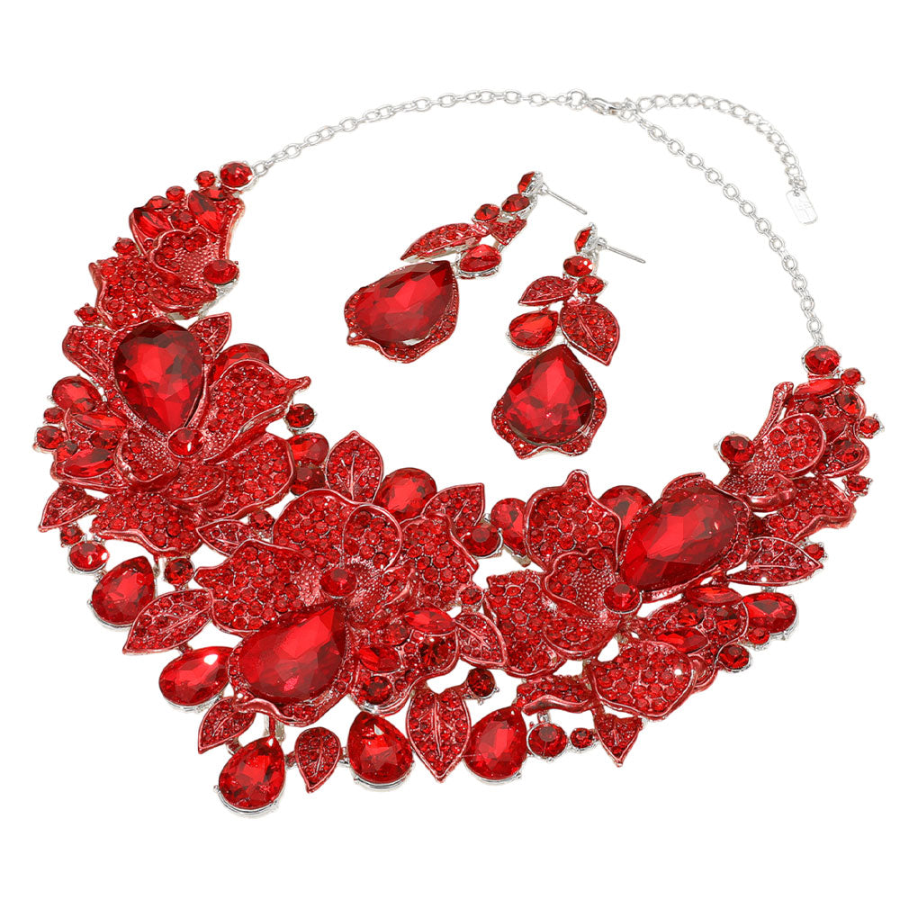 iLLASPARKZ Teardrop Stone Cluster Accent Rhinestone Paved Floral Embellished Collar Statement Evening Necklace