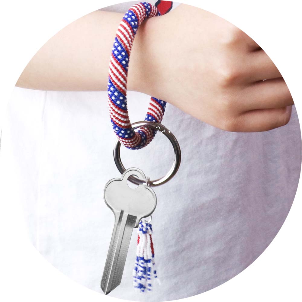 Seed Beaded Patriotic Pattern Tassel Key Chain / Bracelet