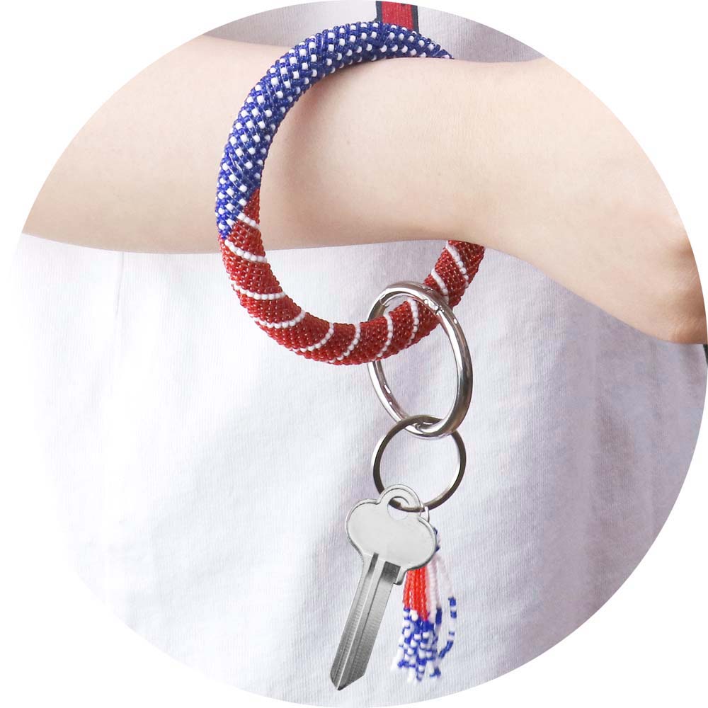 Seed Beaded Patriotic Pattern Tassel Key Chain / Bracelet