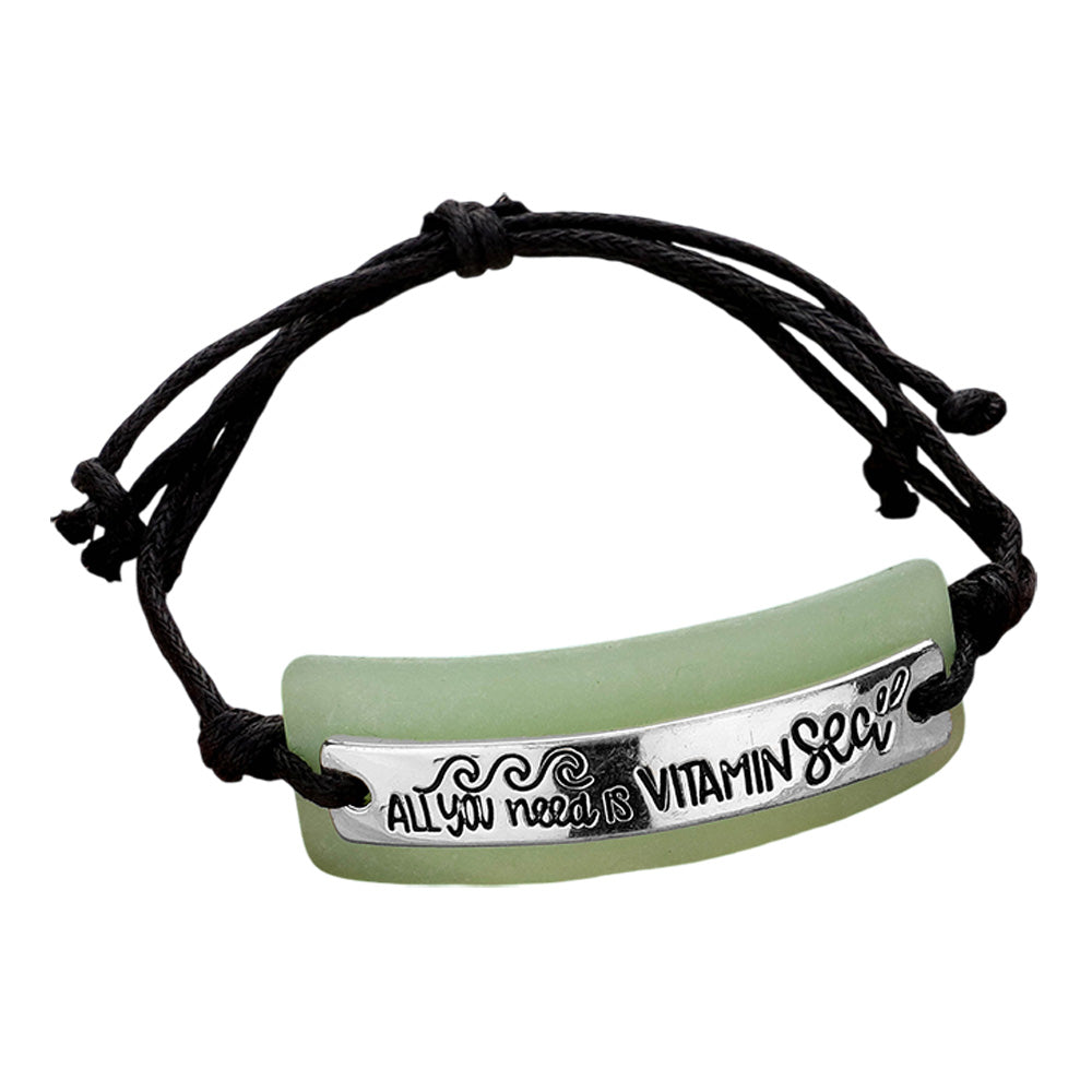 iLLASPARKZ ALL you need is VITAMIN... Sea Glass Message Adjustable Cinch Pull Tie Cinch Bracelet