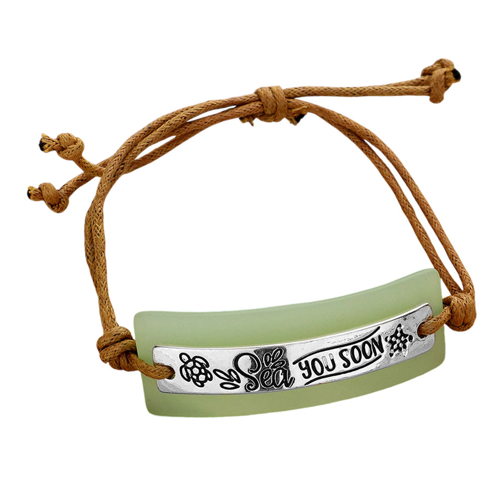 iLLASPARKZ Sea you SOON Sea Glass Message Adjustable Pull Tie Cinch Bracelet