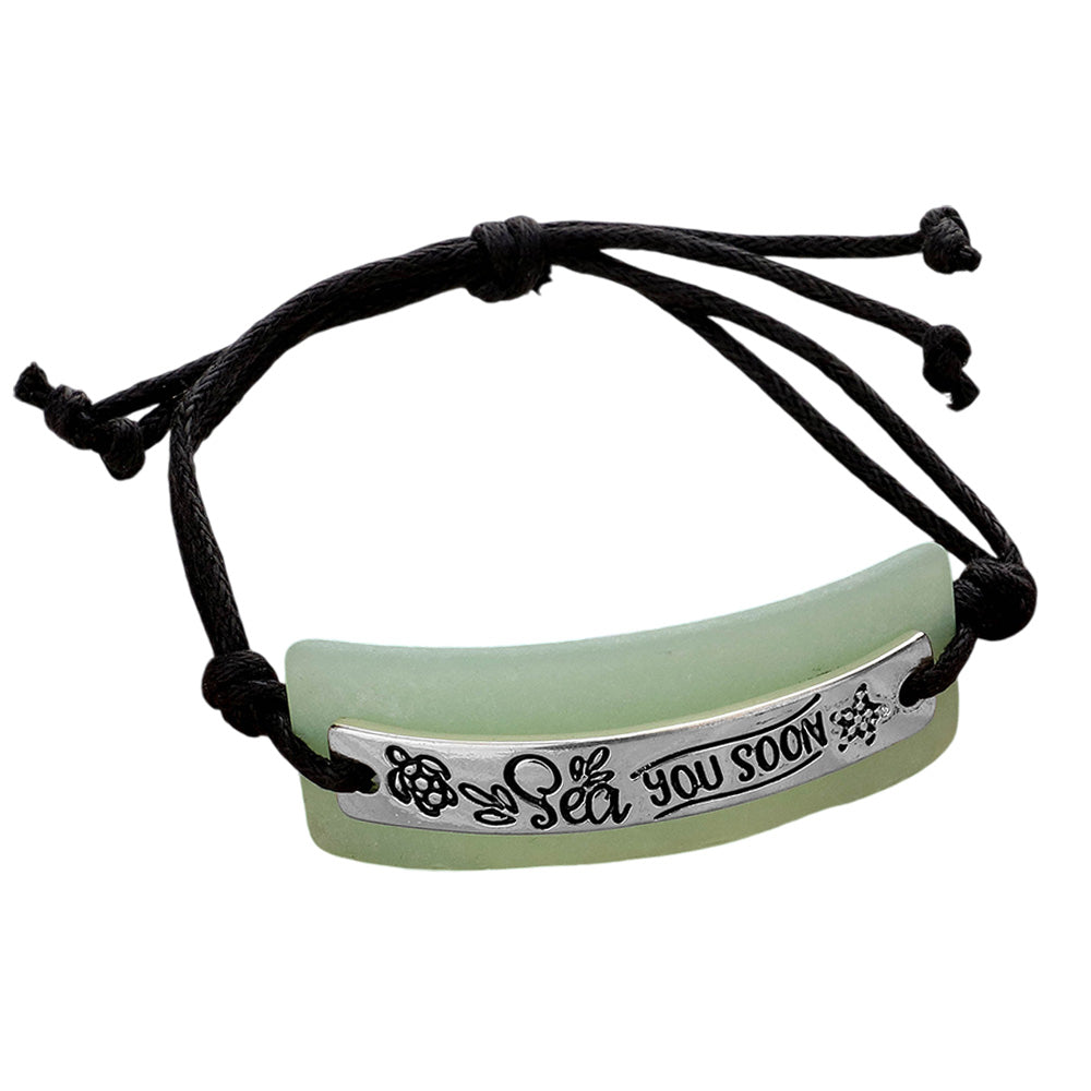 iLLASPARKZ Sea you SOON Sea Glass Message Adjustable Pull Tie Cinch Bracelet