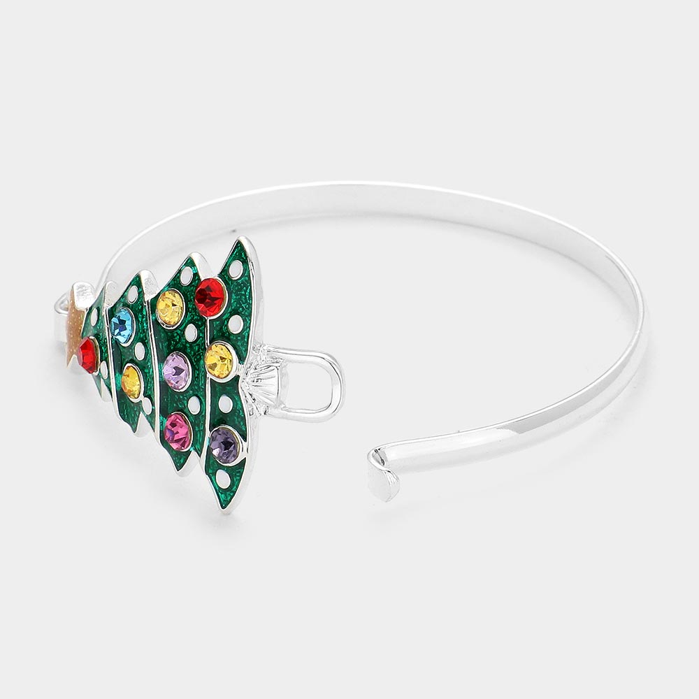 iLLASPARKZ Stone Embellished Enamel Christmas Tree Bangle Bracelet