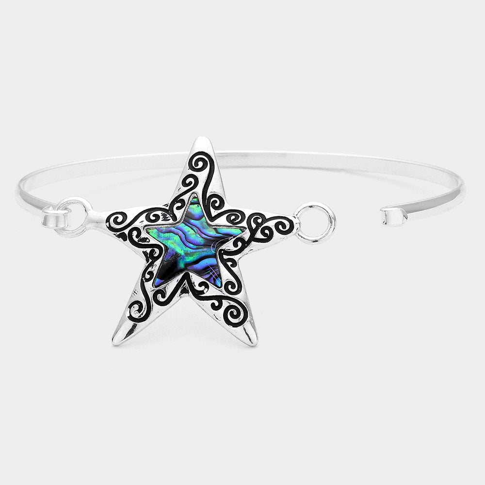 iLLASPARKZ Antique Metal Abalone Starfish Bangle Bracelet