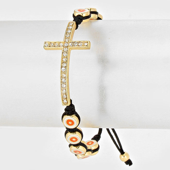 iLLASPARKZ Rhinestone Paved Cross Pointed Cinch Pull Tie Bracelet