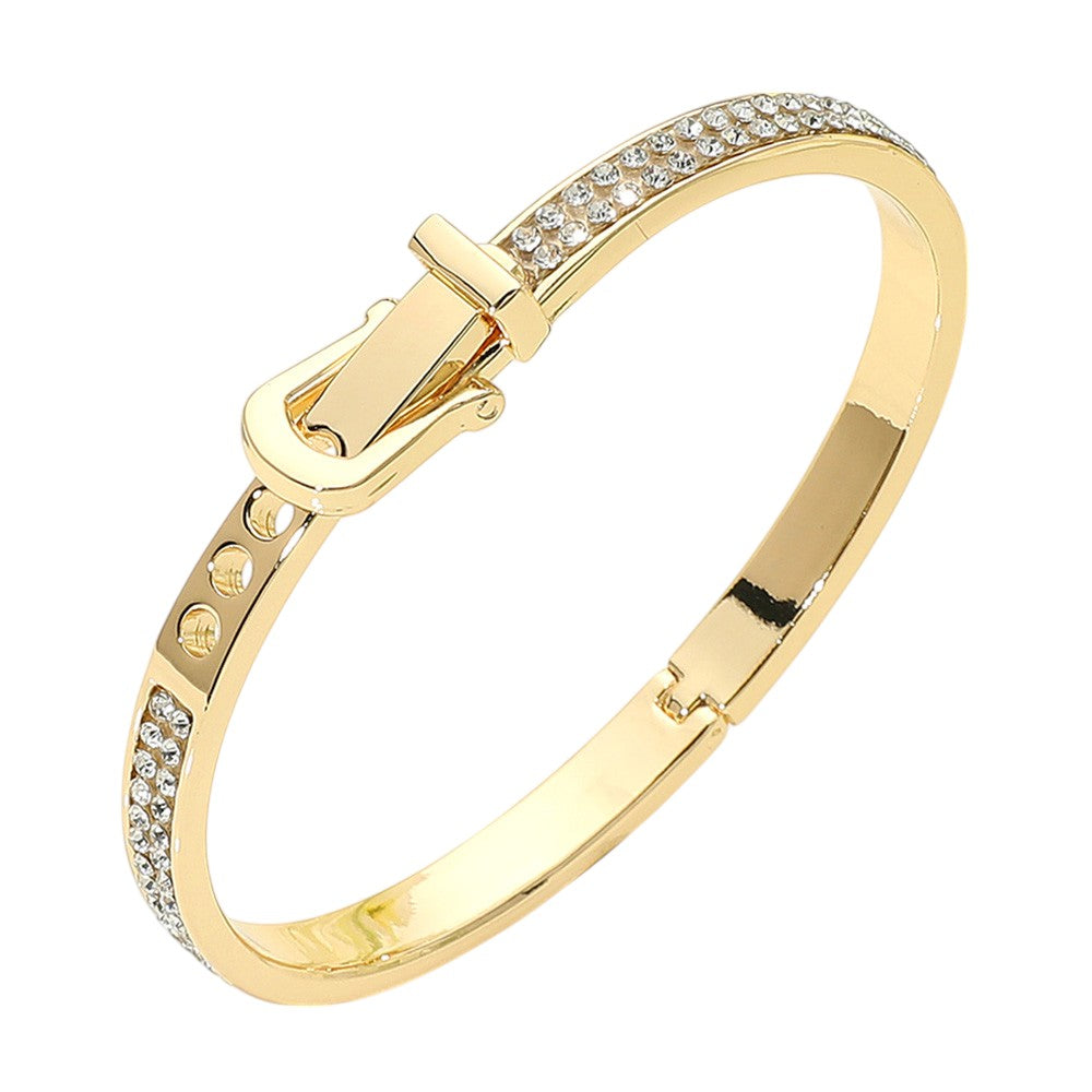 iLLASPARKZ Stone Paved Belt Buckle Pointed Hinged Bangle Bracelet