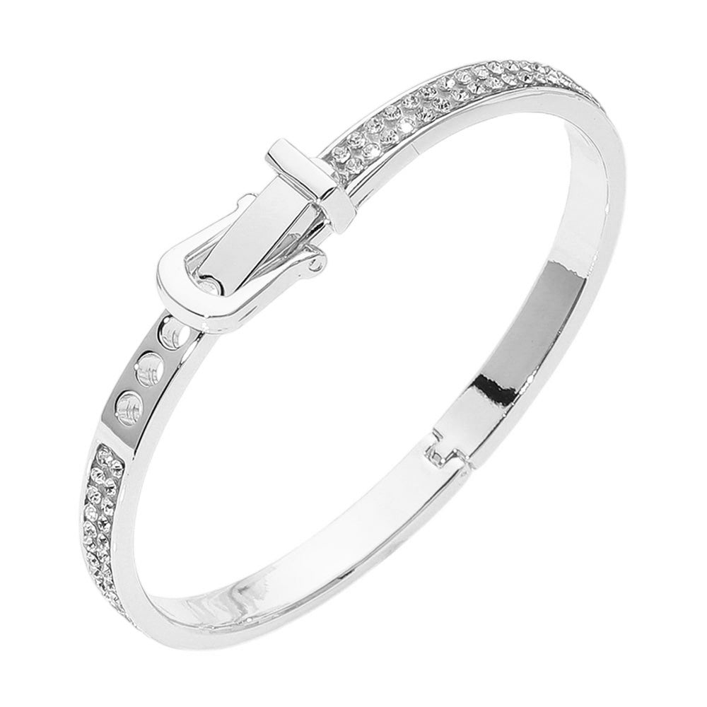 iLLASPARKZ Stone Paved Belt Buckle Pointed Hinged Bangle Bracelet