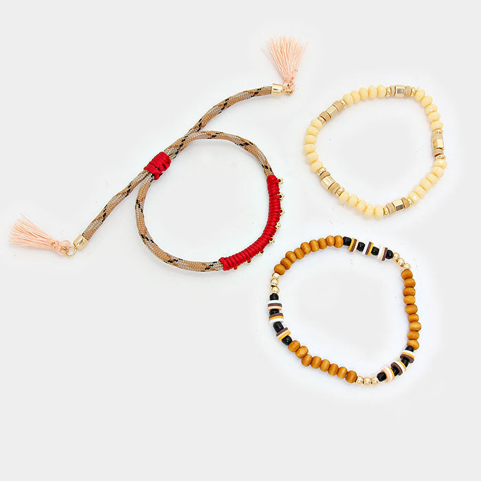 iLLASPARKZ Triple Layer Beaded Cinch Bracelet with Colorful Tassels